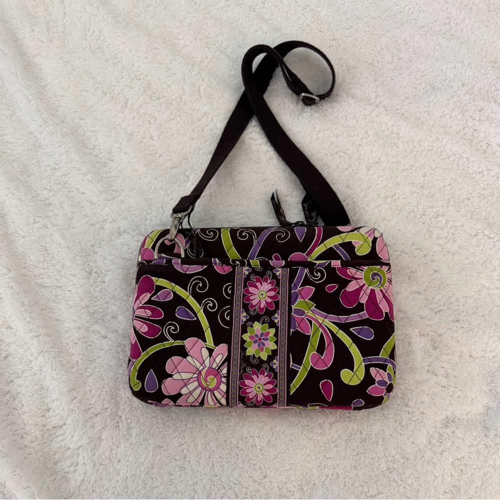 Vera Bradley Brown Plum Crazy Floral Hardshell Tablet Carrying Case Adj Strap